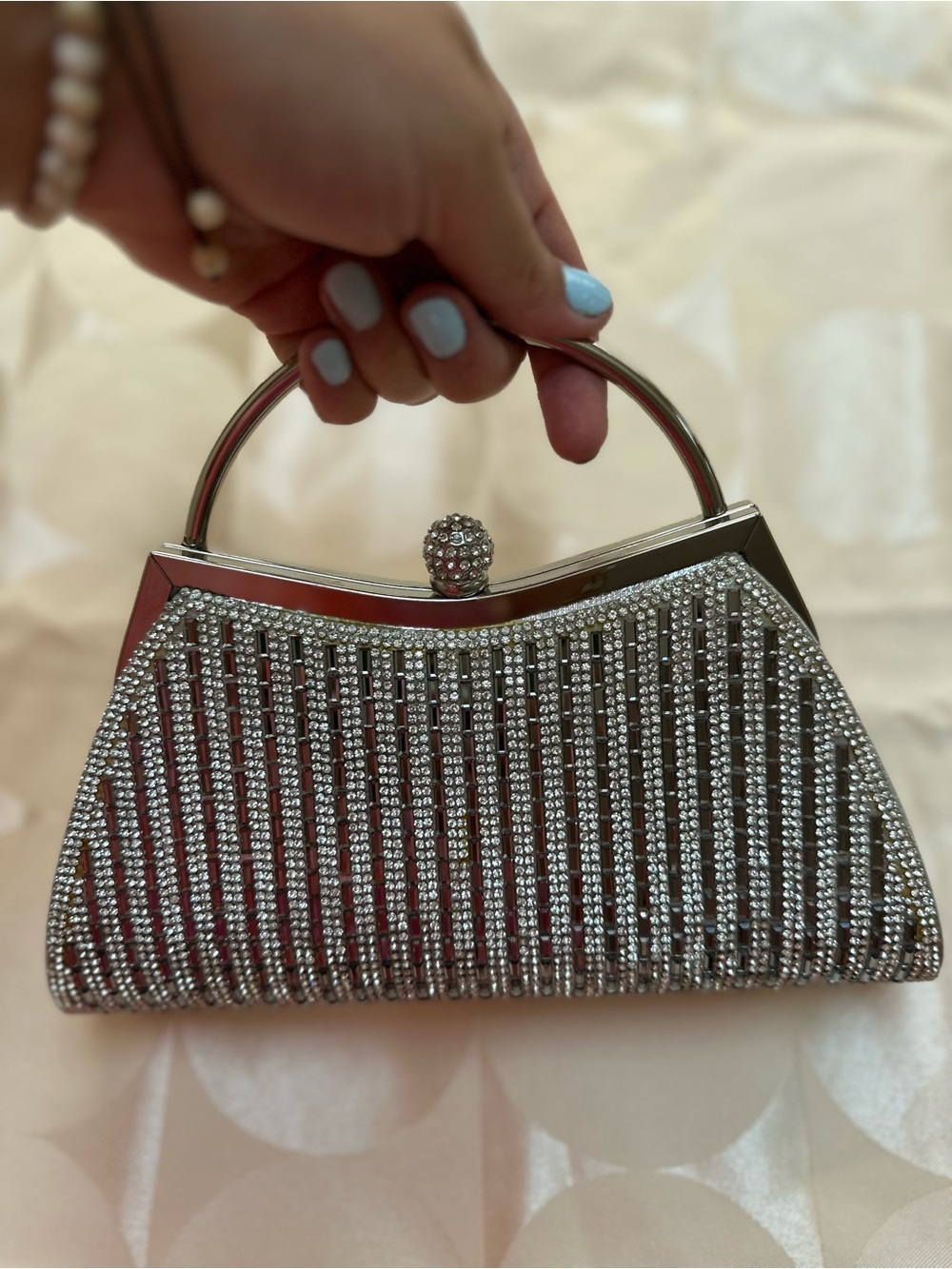Silver Crystal Fringe Evening Clutch with Chain Strap